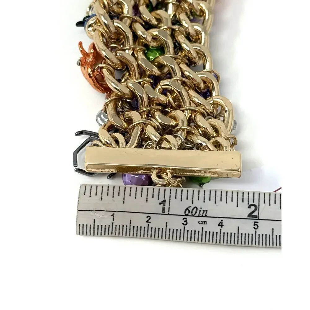 Betsey Johnson Halloween Toggle Bracelet Black Cat Spider Bat Candy Charms Wide